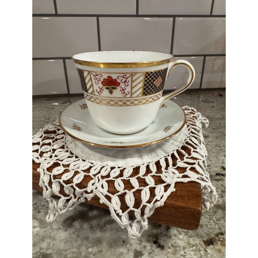 Royal Crown Derby Border A.1253 Tea Cup and Saucer Set English Bone China Gold